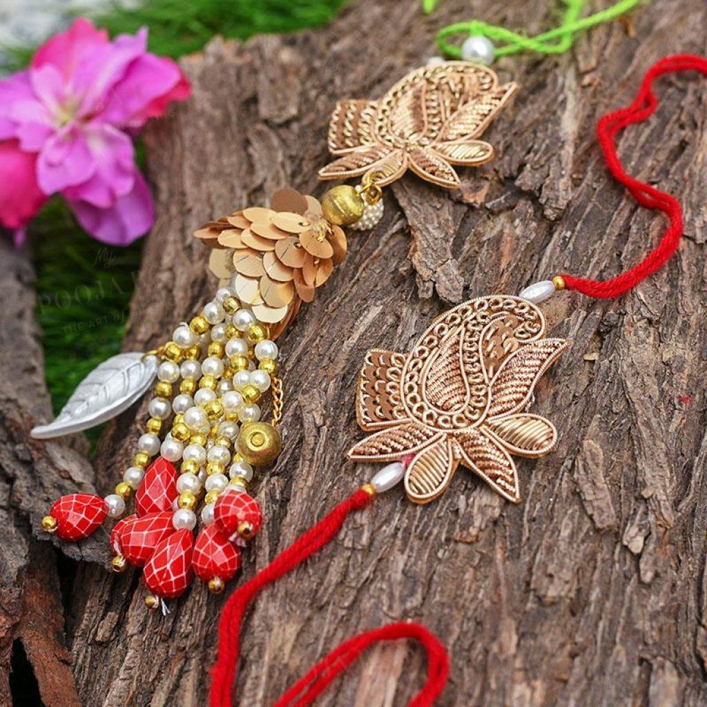 Zari Sequins Beads Ornate Bhaiya Bhabhi Rakhi