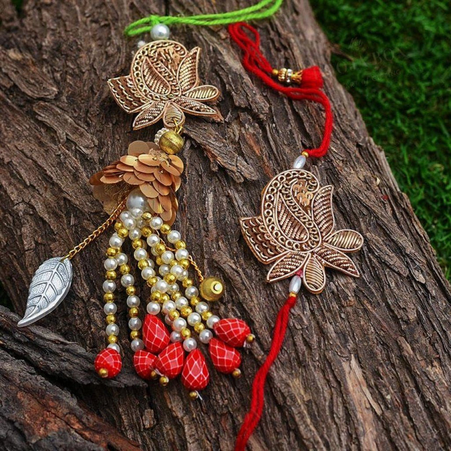 Zari Sequins Beads Ornate Bhaiya Bhabhi Rakhi